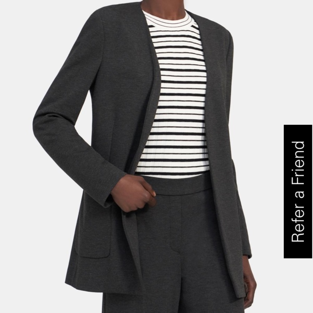 Theory long and open blazer size 8 in charcoal